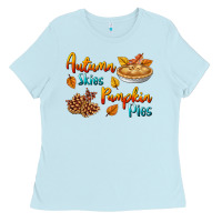 Baby Blue Autumn Skies Pumpkin Pies Ladies Tee - BundleAndBundleShop