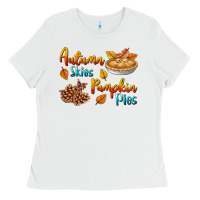 White Autumn Skies Pumpkin Pies Ladies Tee - BundleAndBundleShop