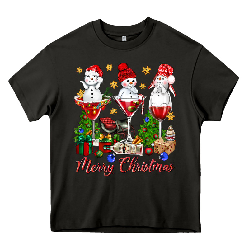 Merry Christmas Wine And Cocktails Heavy Core Tee by NancyCooperArtShop | Teevron
