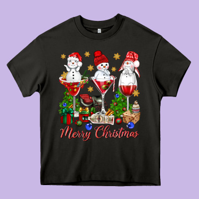 Merry Christmas Wine And Cocktails Heavy Core Tee Designed By Nancycooperartshop