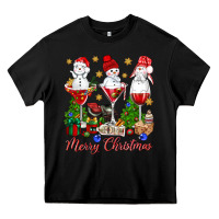 Black Merry Christmas wine and cocktails Heavy Core Tee - NancyCooperArtShop
