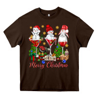 Chocolate Brown Merry Christmas wine and cocktails Heavy Core Tee - NancyCooperArtShop