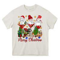 Cream Merry Christmas wine and cocktails Heavy Core Tee - NancyCooperArtShop