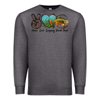 Charcoal Heather Peace Love Leaping Brook Trout Premium Sweatshirt - LillyAllenDesigns