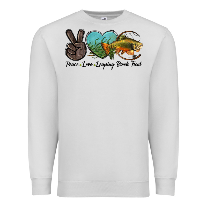 Peace Love Leaping Brook Trout Premium Sweatshirt by LillyAllenDesigns | Teevron