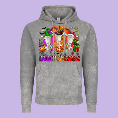 Happy Hallothanksmas Goats Vintage Hoodie Designed By Texasbilliewilder