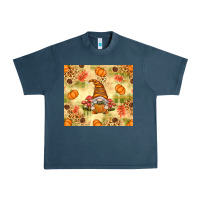 Midnight Navy Fall Pumpkins and Gnome with Leopard Urban Heavy Tee - texasbilliewilder