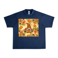 Navy Fall Pumpkins and Gnome with Leopard Urban Heavy Tee - texasbilliewilder