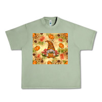 Oil Green Fall Pumpkins and Gnome with Leopard Urban Heavy Tee - texasbilliewilder