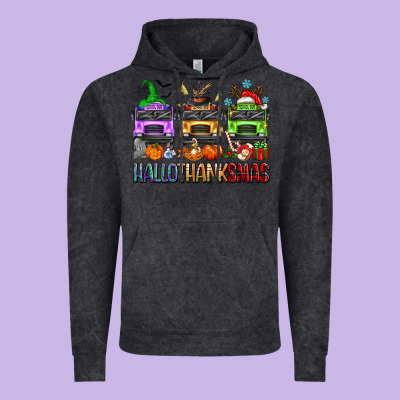 Hallothanksmas School Bus Vintage Hoodie Designed By Texasbilliewilder