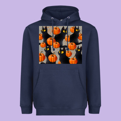 Black Cat With Pumpkins Tumbler Heavyweight Hoodie Designed By Lillyallendesigns