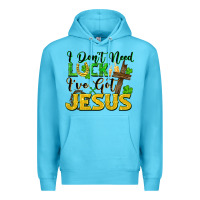Ocean Blue i don't need luck i've got jesus Premium Hoodie - FaDigitalArtStudio