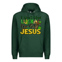 Sports Green i don't need luck i've got jesus Premium Hoodie - FaDigitalArtStudio