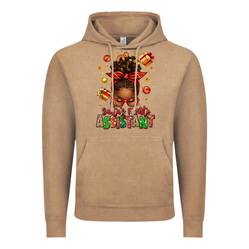 Santa's Favorite Assistant Afro Messy Bun Vintage Hoodie by texasbilliewilder | Teevron