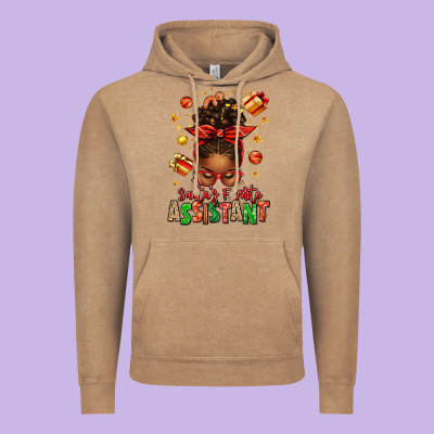 Santa's Favorite Assistant Afro Messy Bun Vintage Hoodie Designed By Texasbilliewilder