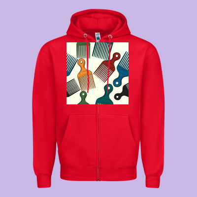 Afro Combs Seamless Patterns Zipper Hoodie Designed By Bundleandbundleshop