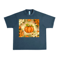 Midnight Navy Fall Pumpkins with Flowers Urban Heavy Tee - texasbilliewilder
