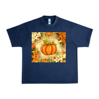 Navy Fall Pumpkins with Flowers Urban Heavy Tee - texasbilliewilder