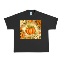 Pigment Black Fall Pumpkins with Flowers Urban Heavy Tee - texasbilliewilder