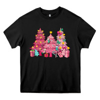 Black Pink Christmas trees Heavy Core Tee - NancyCooperArtShop