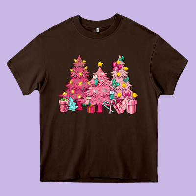 Pink Christmas Trees Heavy Core Tee Designed By Nancycooperartshop