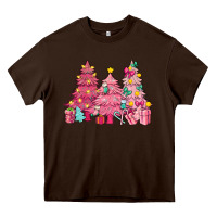 Chocolate Brown Pink Christmas trees Heavy Core Tee - NancyCooperArtShop