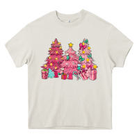Cream Pink Christmas trees Heavy Core Tee - NancyCooperArtShop