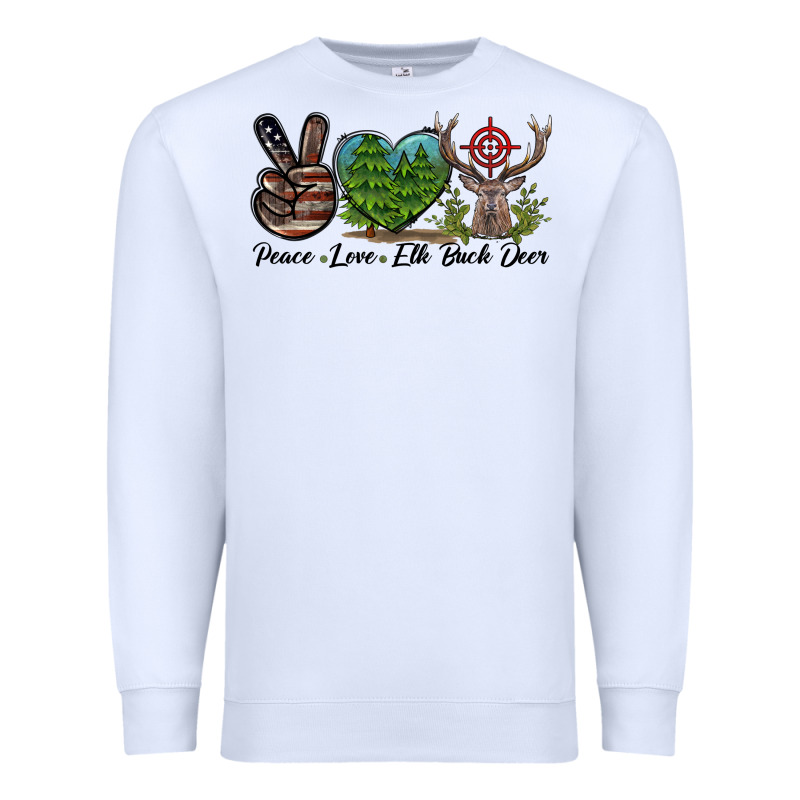 Peace Love Elk Buck Deer Premium Sweatshirt by LillyAllenDesigns | Teevron
