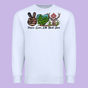 Peace Love Elk Buck Deer Premium Sweatshirt Designed By Lillyallendesigns