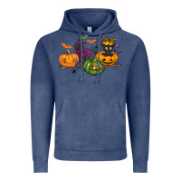 Vintage Denim Black cat and pumpkin Vintage Hoodie - NancyCooperArtShop