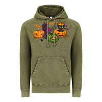Vintage Olive Black cat and pumpkin Vintage Hoodie - NancyCooperArtShop