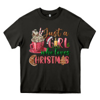 Asphalt Pink Just a girl who loves Christmas Heavy Core Tee - NancyCooperArtShop