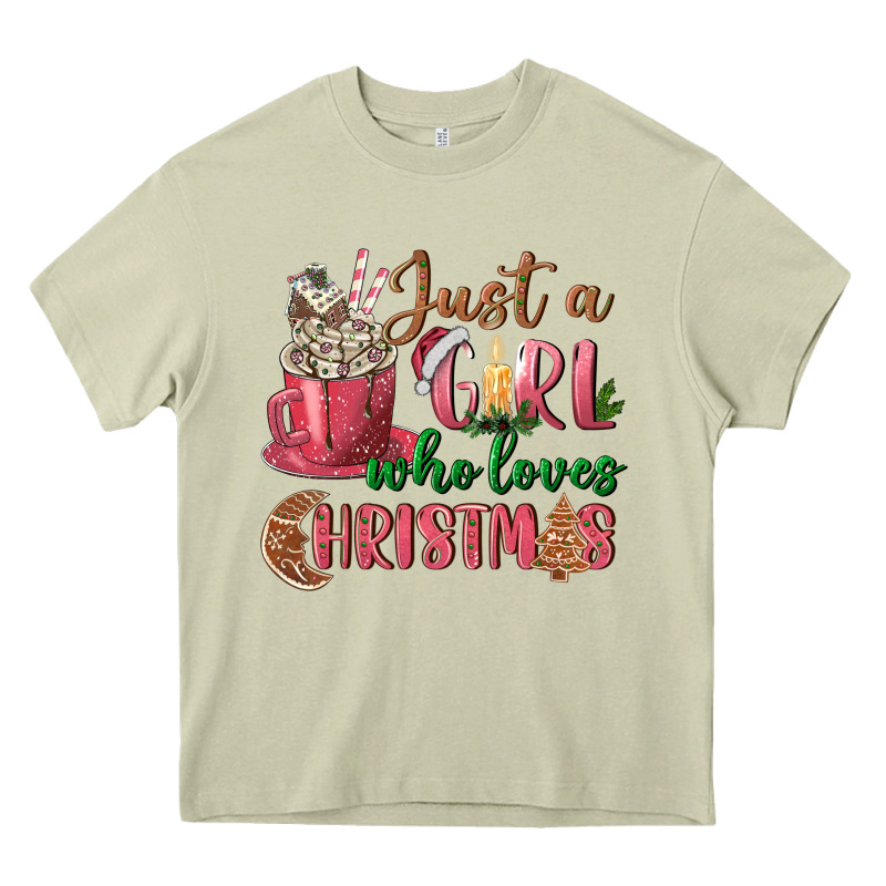 Pink Just A Girl Who Loves Christmas Heavy Core Tee by NancyCooperArtShop | Teevron