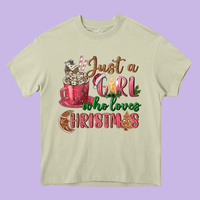 Pink Just A Girl Who Loves Christmas Heavy Core Tee Designed By Nancycooperartshop