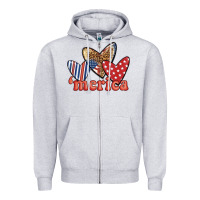 Heather Grey merica 4th of july hearts Zipper Hoodie - BundleAndBundleShop