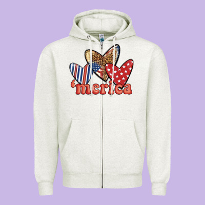Merica 4th Of July Hearts Zipper Hoodie Designed By Bundleandbundleshop