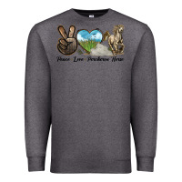 Charcoal Heather Peace Love Percheron Horse Premium Sweatshirt - LillyAllenDesigns