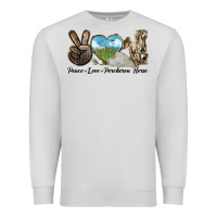 Dove Grey Peace Love Percheron Horse Premium Sweatshirt - LillyAllenDesigns