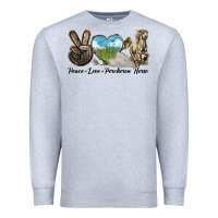 Heather Grey Peace Love Percheron Horse Premium Sweatshirt - LillyAllenDesigns