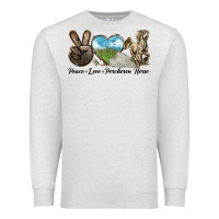 Oatmeal Heather Peace Love Percheron Horse Premium Sweatshirt - LillyAllenDesigns