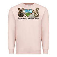 Pale Pink Peace Love Percheron Horse Premium Sweatshirt - LillyAllenDesigns