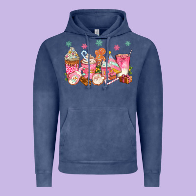 Pink Gingerbread Coffee Cups Vintage Hoodie Designed By Texasbilliewilder
