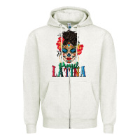 Oatmeal Heather proud latina Zipper Hoodie - BundleAndBundleShop