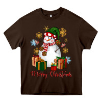 Chocolate Brown Snowman Merry Christmas Heavy Core Tee - NancyCooperArtShop