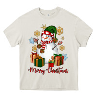 Cream Snowman Merry Christmas Heavy Core Tee - NancyCooperArtShop