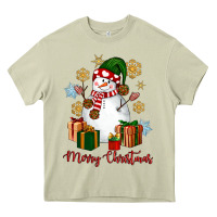 Mossy Snowman Merry Christmas Heavy Core Tee - NancyCooperArtShop