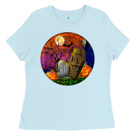 Baby Blue halloween round Ladies Tee - BundleAndBundleShop
