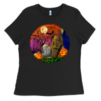 Black halloween round Ladies Tee - BundleAndBundleShop