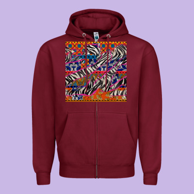 African Ankara Zebra Seamless Pattern Zipper Hoodie Designed By Bundleandbundleshop