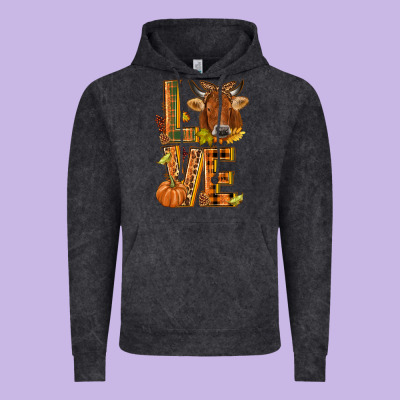 Love Fall Cow Vintage Hoodie Designed By Nancycooperartshop